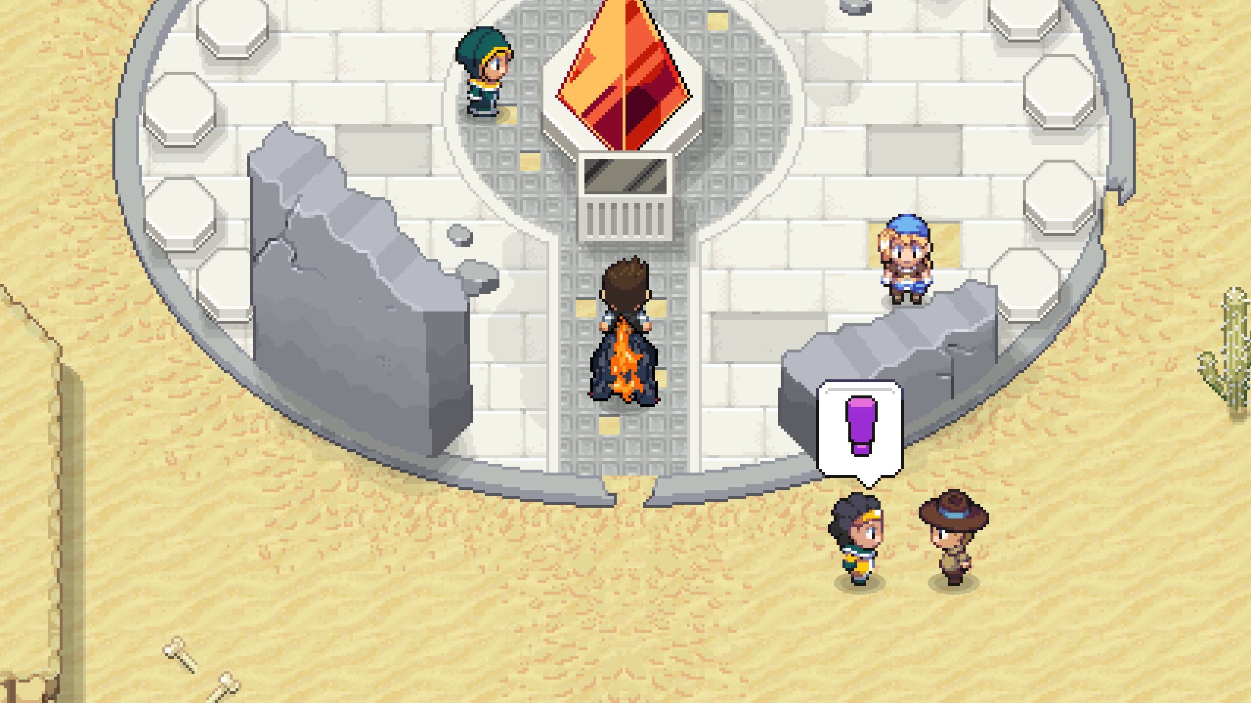 The Alphite Ruins: a glowing red crystal in a ring of white stone in the desert